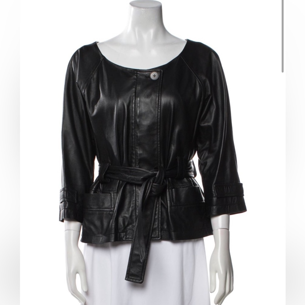 Black Leather Belted Jacket